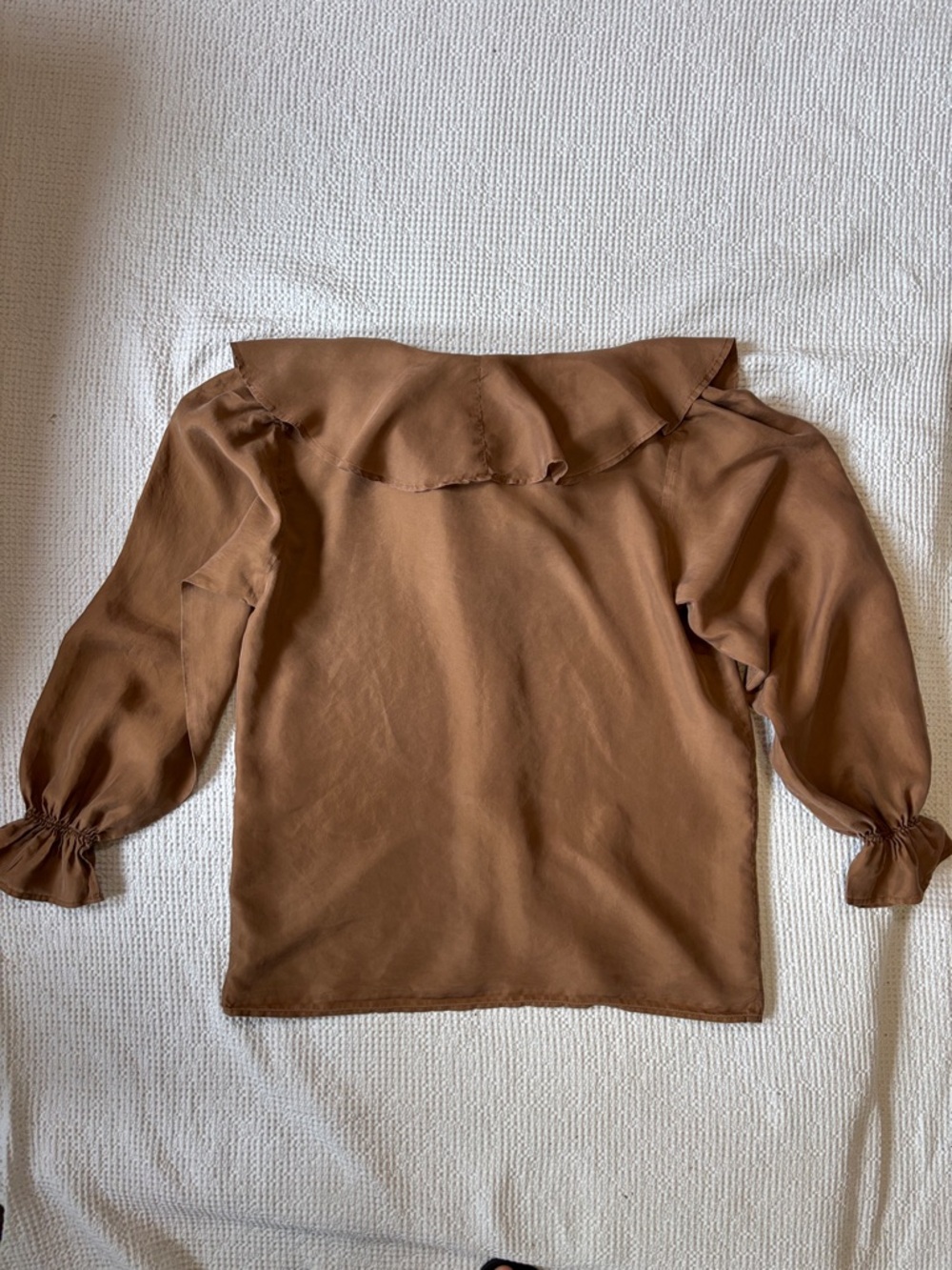 100% Silk Elegant Brown Ruffle Blouse, Best American Clothing Co., EUC, Medium - Picture 15 of 15